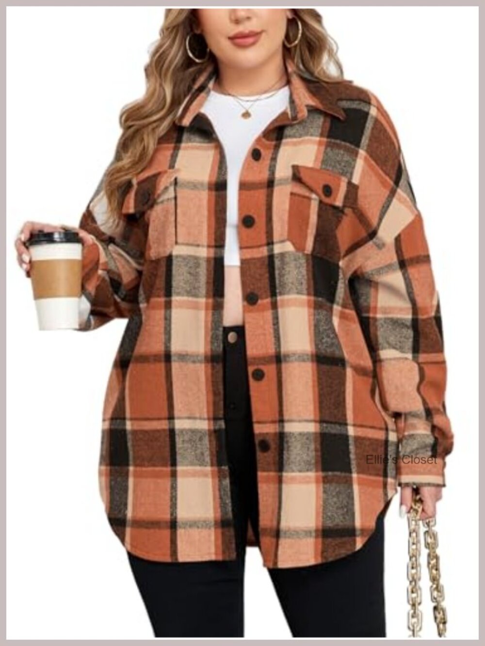 Plus Size Flannel Plaid Corduroy Shacket Jacket Oversized Button Down Coat